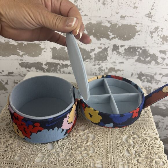 Kate Spade Traveling Organizer in Swing Flora Jewelry Box Blue Red Yellow Canvas - Picture 5 of 9